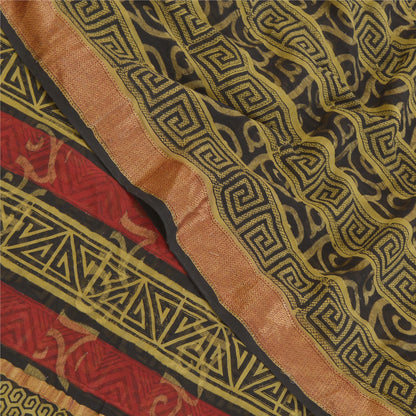 Sanskriti Vintage Olive green Sarees Pure Georgette Printed Sari Craft Sustainable Fabric