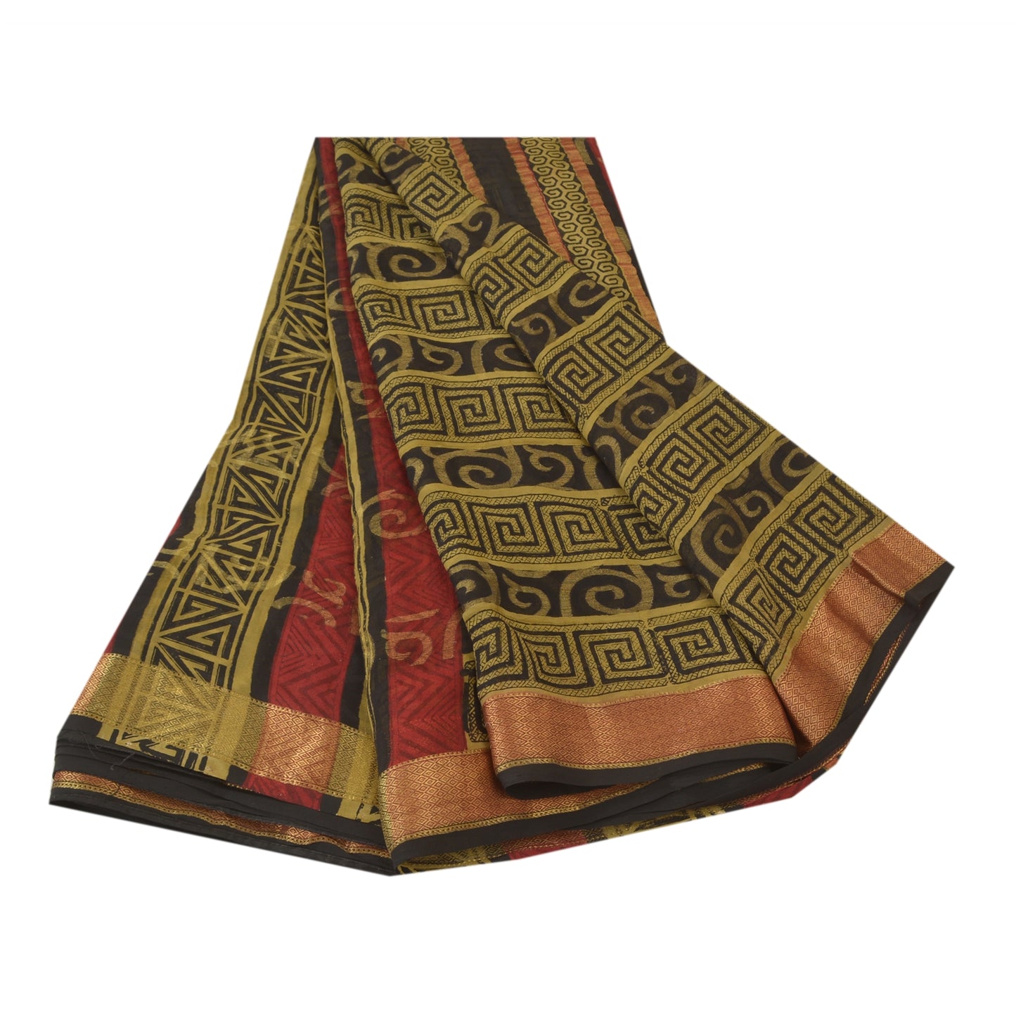 Sanskriti Vintage Olive green Sarees Pure Georgette Printed Sari Craft Sustainable Fabric