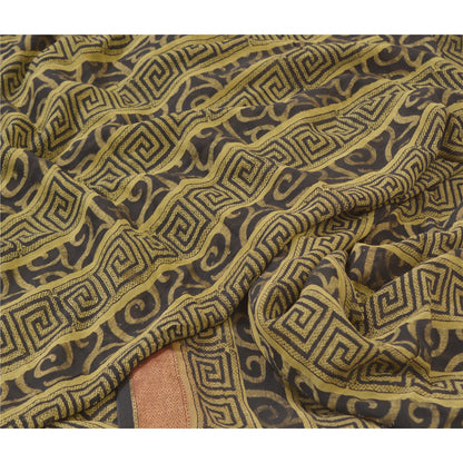 Sanskriti Vintage Olive green Sarees Pure Georgette Printed Sari Craft Sustainable Fabric