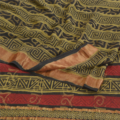 Sanskriti Vintage Olive green Sarees Pure Georgette Printed Sari Craft Sustainable Fabric