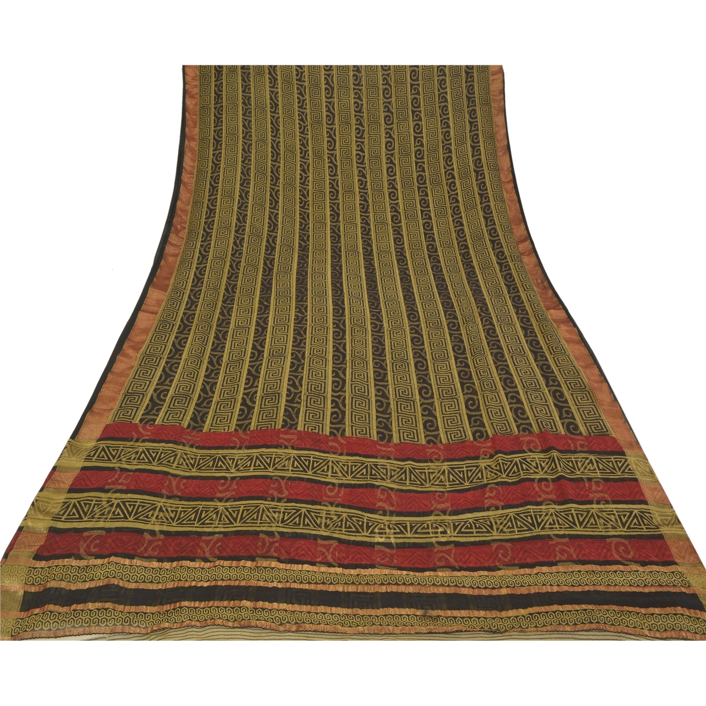 Sanskriti Vintage Olive green Sarees Pure Georgette Printed Sari Craft Sustainable Fabric