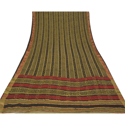 Sanskriti Vintage Olive green Sarees Pure Georgette Printed Sari Craft Sustainable Fabric