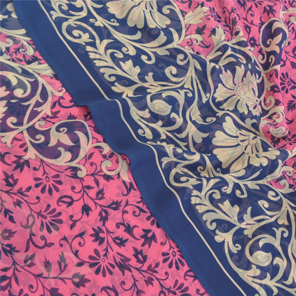 Sanskriti Vintage Pink Sarees Poly Georgette Printed Sari Craft Sustainable Fabric