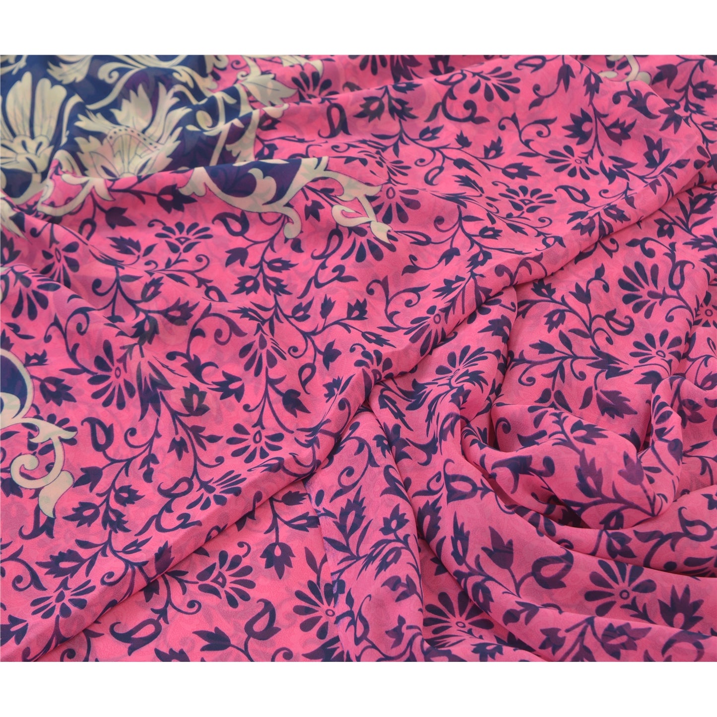 Sanskriti Vintage Pink Sarees Poly Georgette Printed Sari Craft Sustainable Fabric