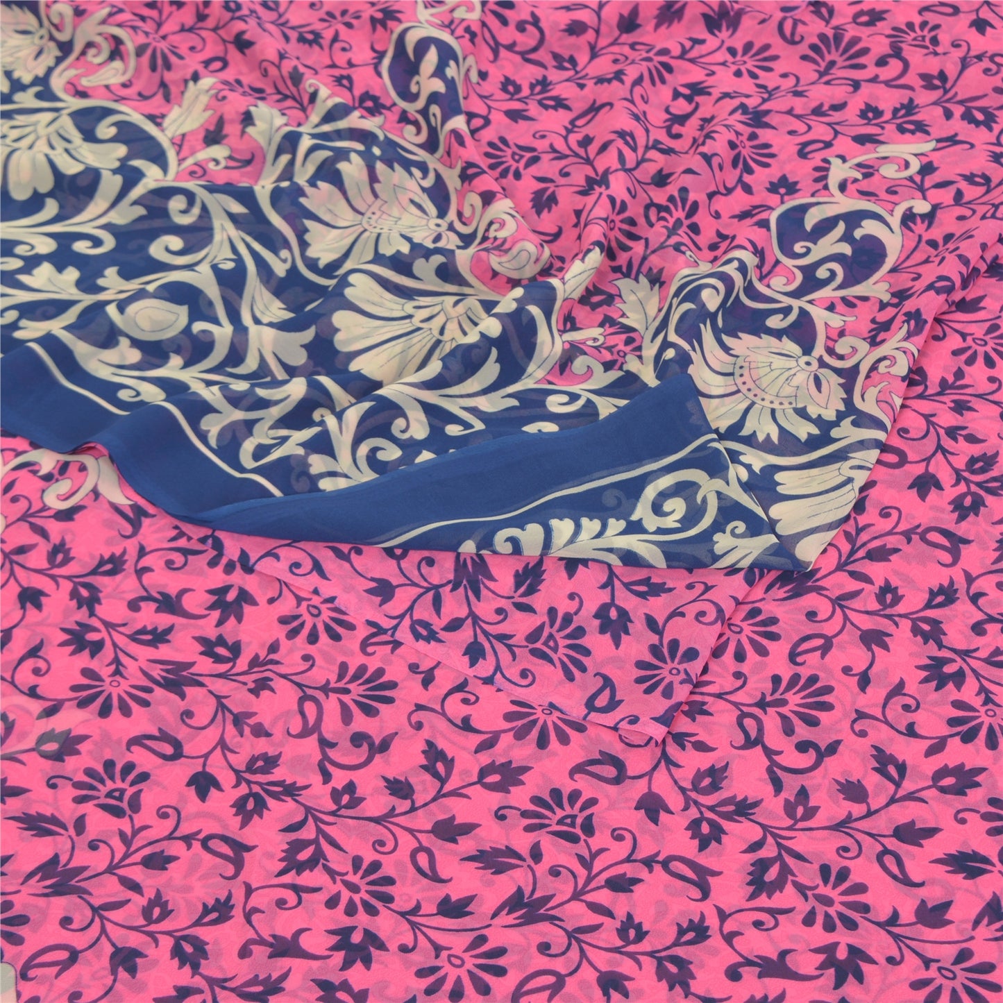 Sanskriti Vintage Pink Sarees Poly Georgette Printed Sari Craft Sustainable Fabric