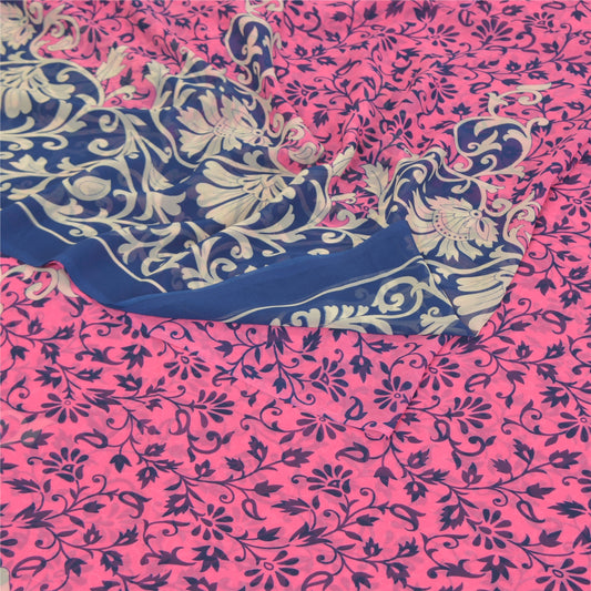 Sanskriti Vintage Pink Sarees Poly Georgette Printed Sari Craft Sustainable Fabric
