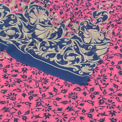 Sanskriti Vintage Pink Sarees Poly Georgette Printed Sari Craft Sustainable Fabric
