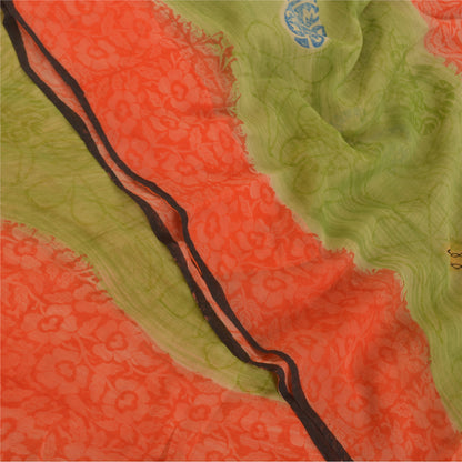 Sanskriti Vintage Green & Orange Sarees 100% Pure Georgette Printed Sari Craft