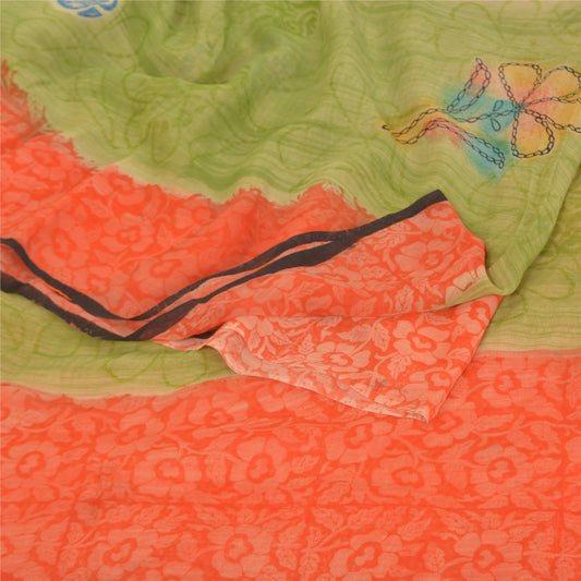 Sanskriti Vintage Green & Orange Sarees 100% Pure Georgette Printed Sari Craft