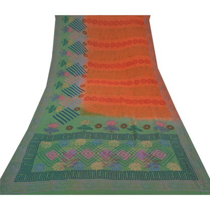 Sanskriti Vintage Green & orange Sarees 100% Pure Georgette Printed Sari Craft