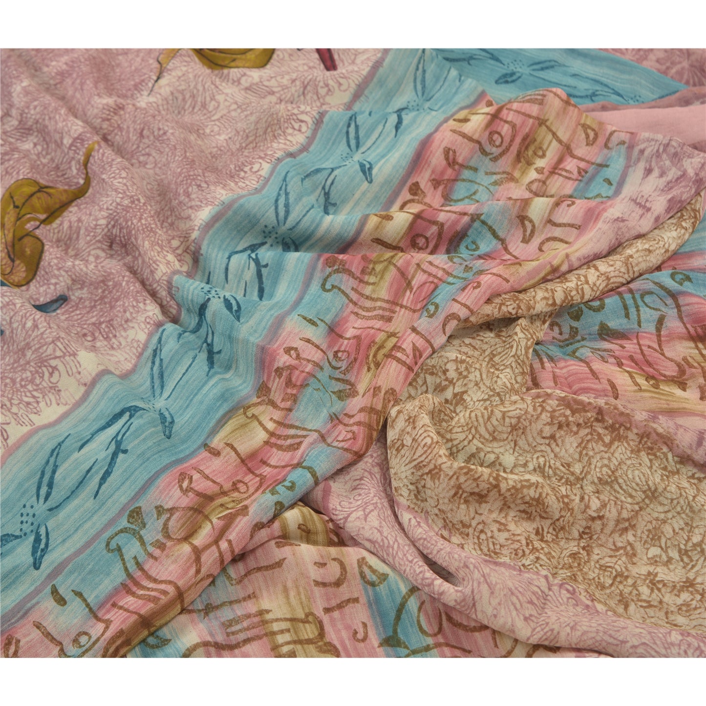 Sanskriti Vintage lyserøde sarier 100% ren georgette-trykt sari håndlavet bæredygtigt stof