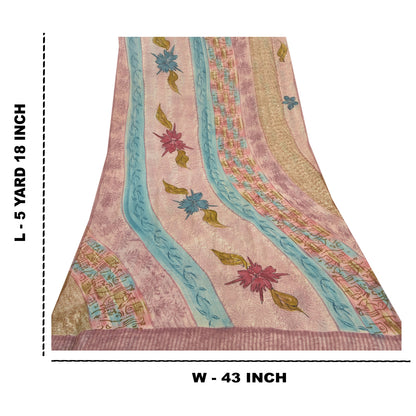 Sanskriti Vintage lyserøde sarier 100% ren georgette-trykt sari håndlavet bæredygtigt stof