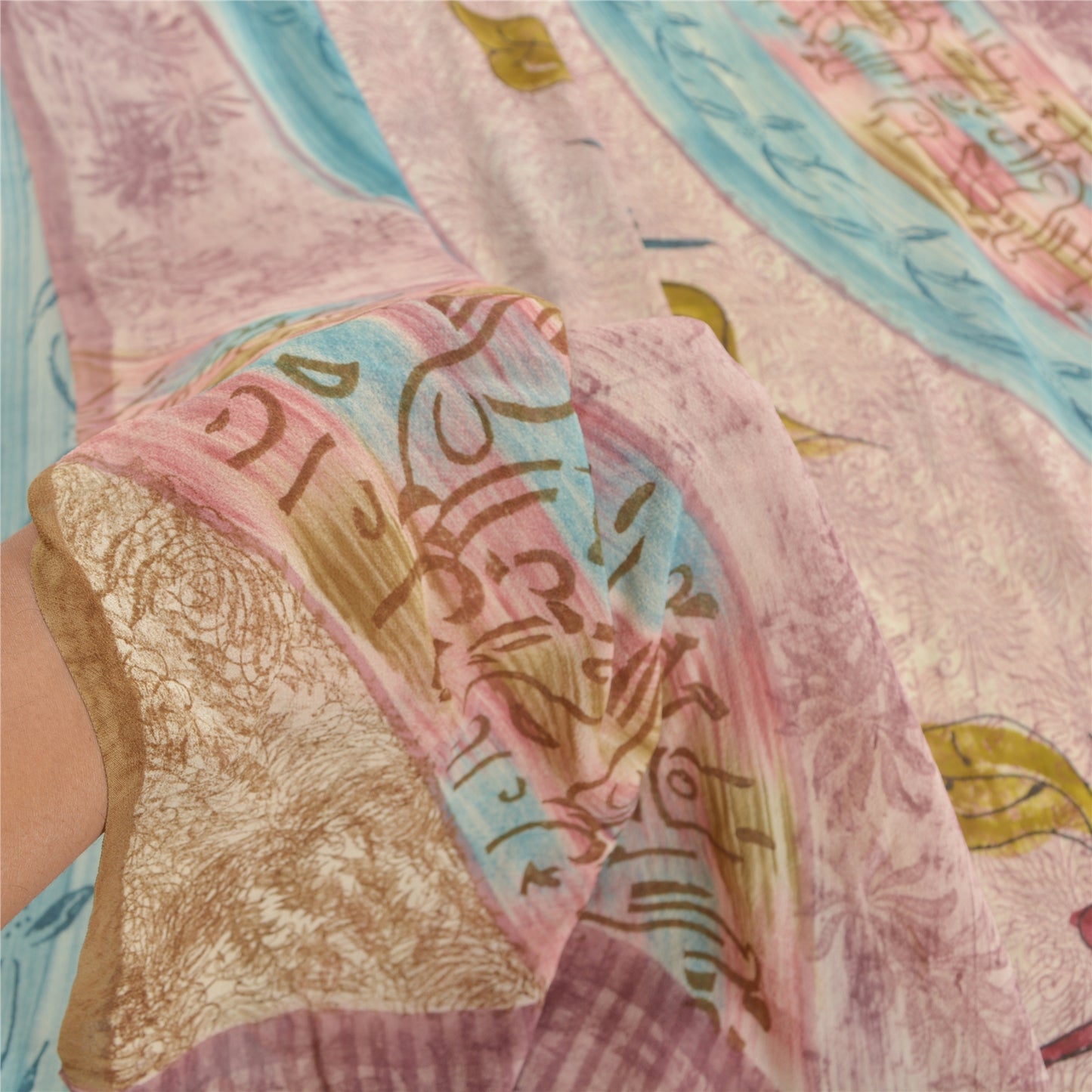 Sanskriti Vintage lyserøde sarier 100% ren georgette-trykt sari håndlavet bæredygtigt stof