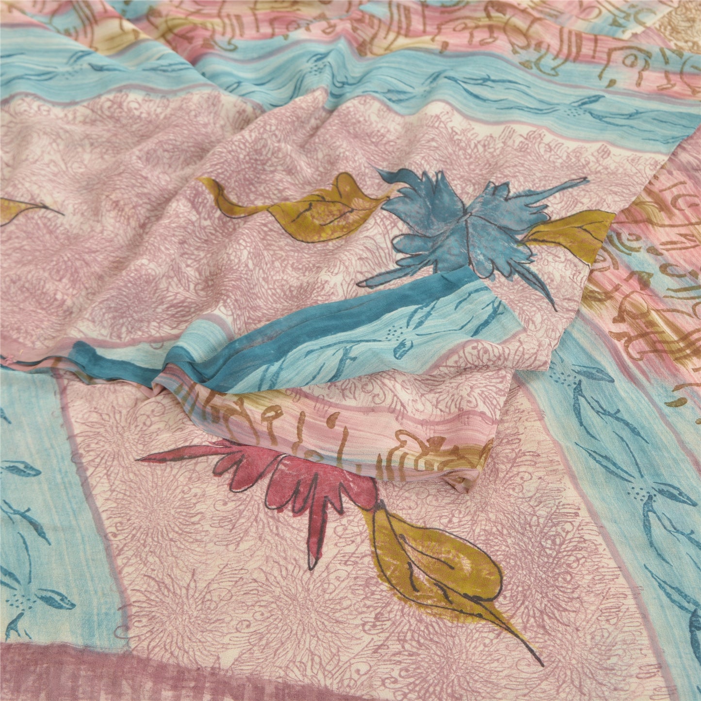 Sanskriti Vintage lyserøde sarier 100% ren georgette-trykt sari håndlavet bæredygtigt stof