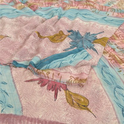 Sanskriti Vintage lyserøde sarier 100% ren georgette-trykt sari håndlavet bæredygtigt stof