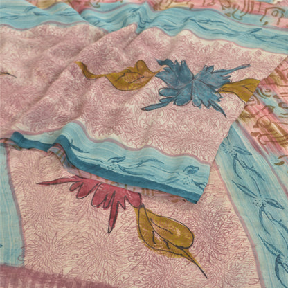 Sanskriti Vintage lyserøde sarier 100% ren georgette-trykt sari håndlavet bæredygtigt stof