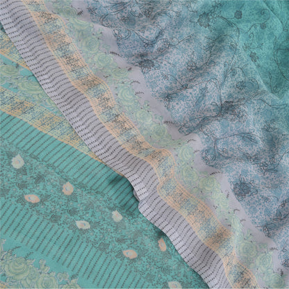 Sanskriti Vintage blue Sarees Poly Georgette Printed Sari Craft Sustainable Fabric