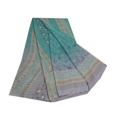 Sanskriti Vintage blue Sarees Poly Georgette Printed Sari Craft Sustainable Fabric