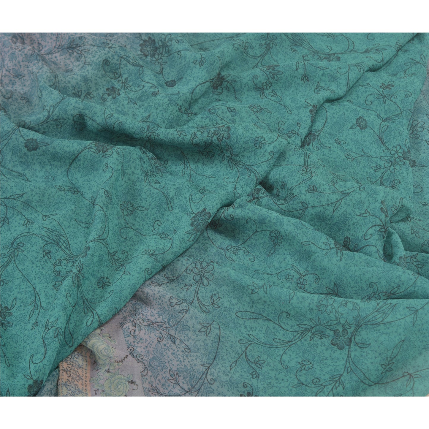 Sanskriti Vintage blue Sarees Poly Georgette Printed Sari Craft Sustainable Fabric