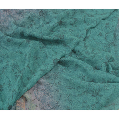 Sanskriti Vintage blue Sarees Poly Georgette Printed Sari Craft Sustainable Fabric