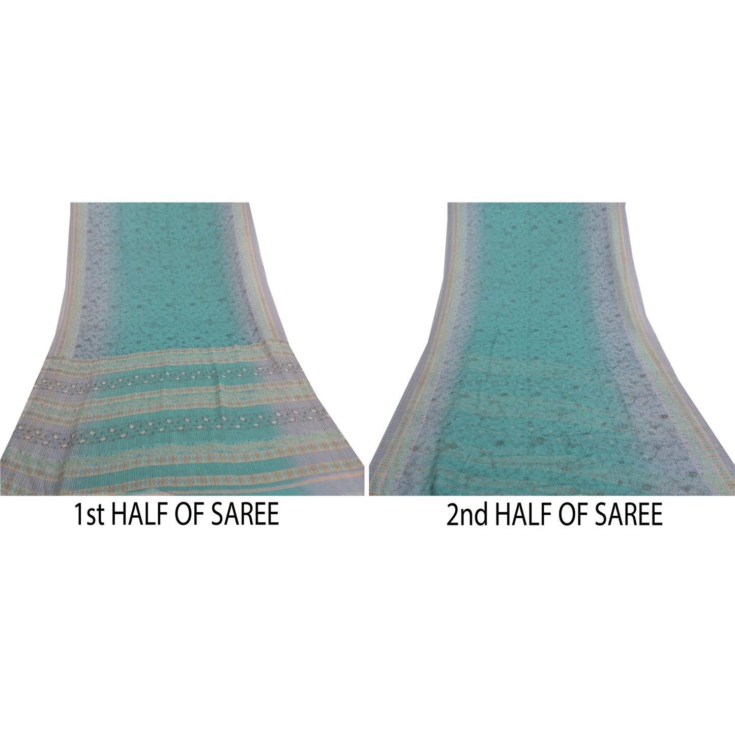 Sanskriti Vintage blue Sarees Poly Georgette Printed Sari Craft Sustainable Fabric