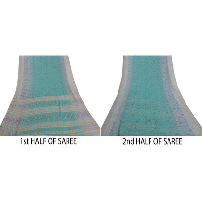 Sanskriti Vintage blue Sarees Poly Georgette Printed Sari Craft Sustainable Fabric