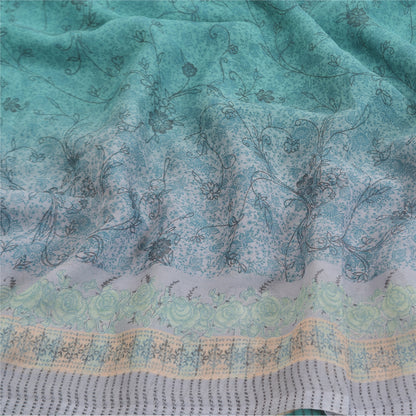 Sanskriti Vintage blue Sarees Poly Georgette Printed Sari Craft Sustainable Fabric