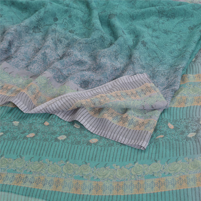 Sanskriti Vintage blue Sarees Poly Georgette Printed Sari Craft Sustainable Fabric
