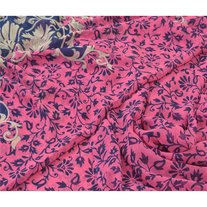 Sanskriti Vintage pink Sarees Poly Georgette Printed Sari Craft Sustainable Fabric