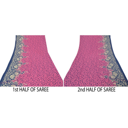 Sanskriti Vintage pink Sarees Poly Georgette Printed Sari Craft Sustainable Fabric