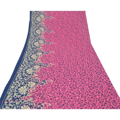 Sanskriti Vintage pink Sarees Poly Georgette Printed Sari Craft Sustainable Fabric