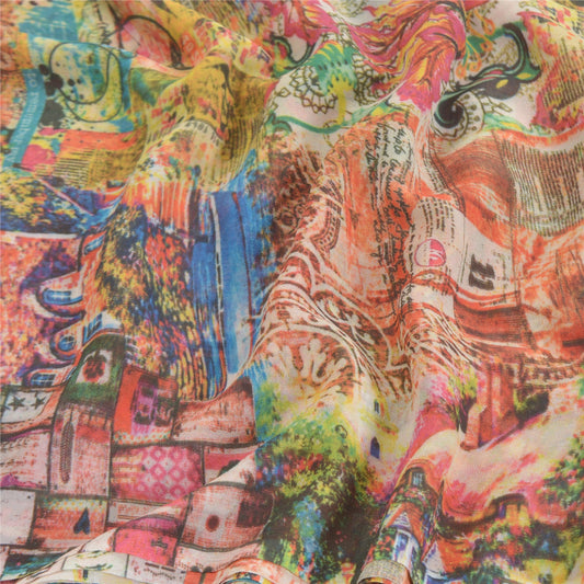 Sanskriti Vintage multi-color Sarees Poly Georgette Printed Sari Craft Sustainable Fabric