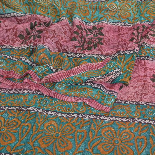 Sanskriti Vintage Dark Pink Sarees Blend Georgette Printed Sari Floral Sustainable Fabric