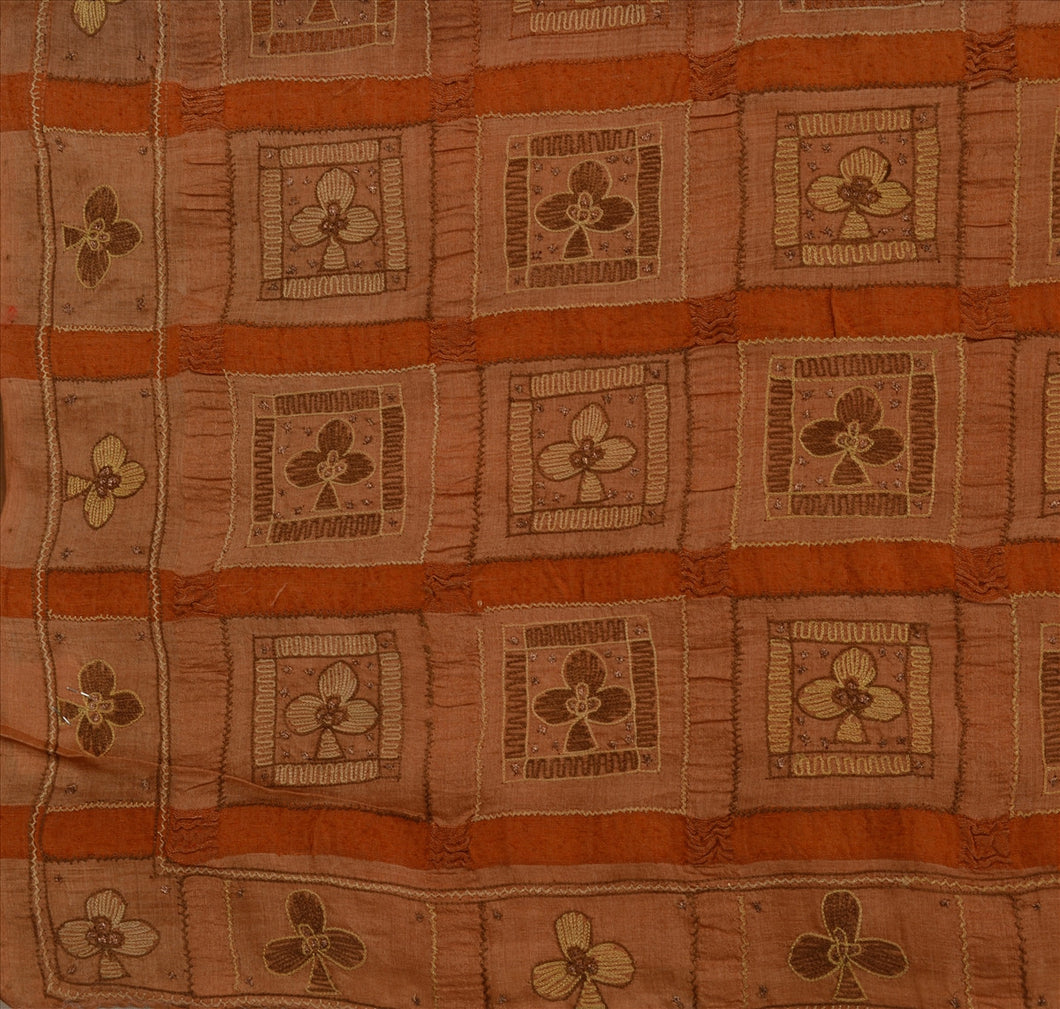 Sanskriti Vintage Indian 100% Pure Silk Saree Hand Embroidered Peach Fabric Cultural Sari
