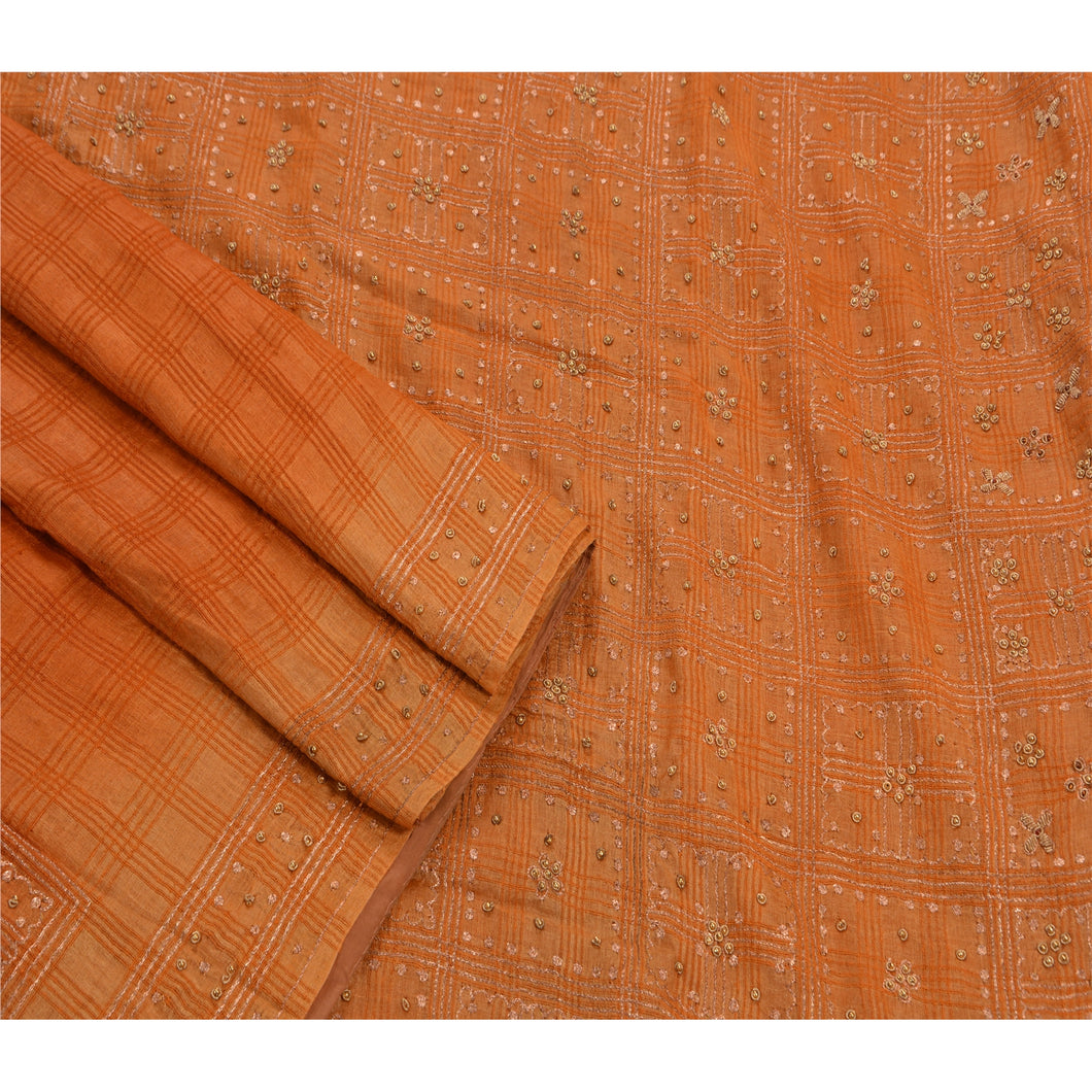Vintage Indian Saree 100% Pure Silk Hand Beaded Craft Fabric Premium Sari