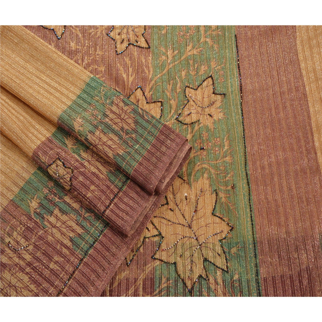 Saree Net Mesh Hand Beaded Woven Fabric Premium Ethnic Sari