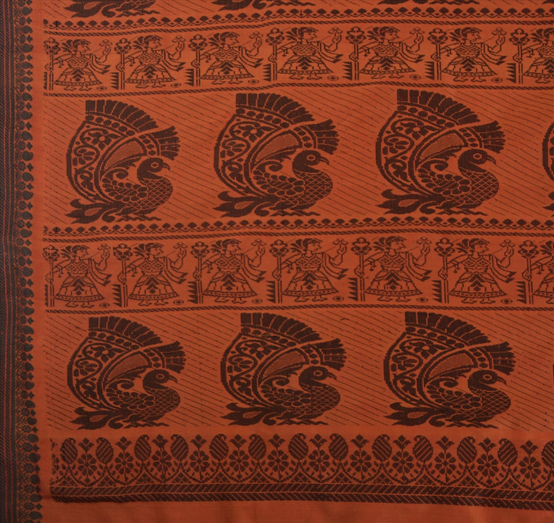 Sanskriti Vintage Indian Saree Art Silk Woven Orange Craft Sustainable Fabric Baluchari Sari