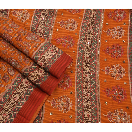 Sanskriti Vintage Indian Saree Blend Georgette Hand Beaded Sustainable Fabric Premium Ethnic Sari