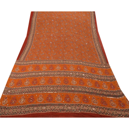 Sanskriti Vintage Indian Saree Blend Georgette Hand Beaded Sustainable Fabric Premium Ethnic Sari