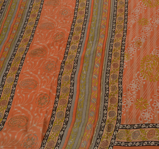 Sanskriti Vintage Indian Saree 100% Pure Crepe Silk Hand Beaded Craft Sustainable Fabric Cultural Sari