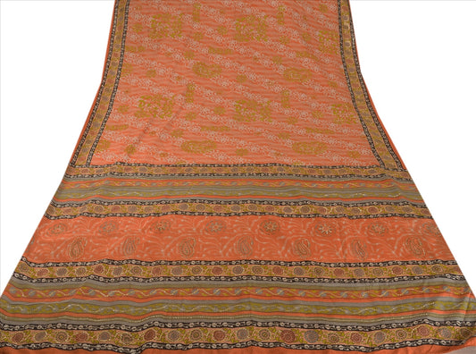 Sanskriti Vintage Indian Saree 100% Pure Crepe Silk Hand Beaded Craft Sustainable Fabric Cultural Sari
