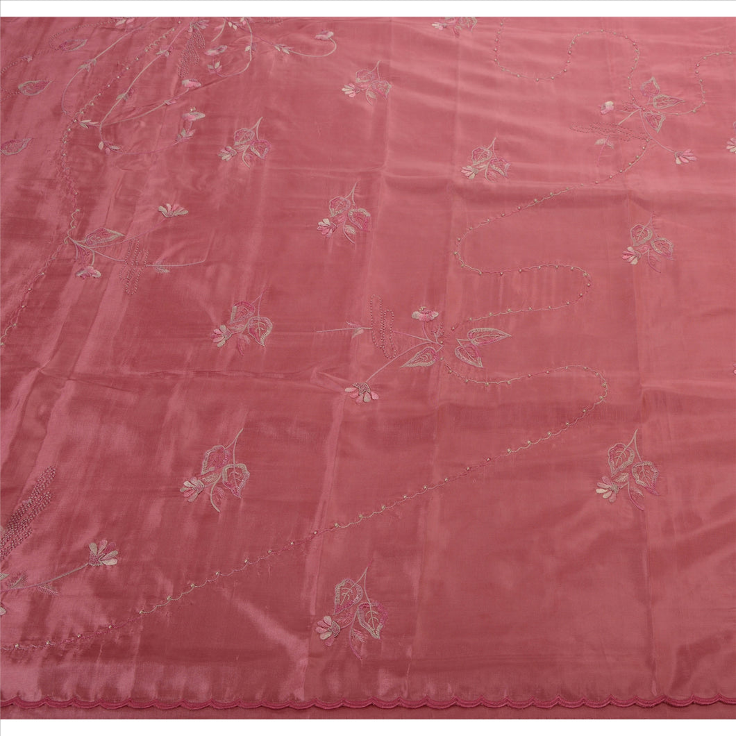 Sanskriti Vintage Indian Saree Art Silk Hand Beaded Pink Craft Fabric Sari