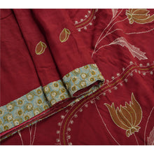 Load image into Gallery viewer, Sanskriti Vintage Indian Dark Red Saree 100% Pure Cotton Embroidered Fabric Cultural Premium Sari
