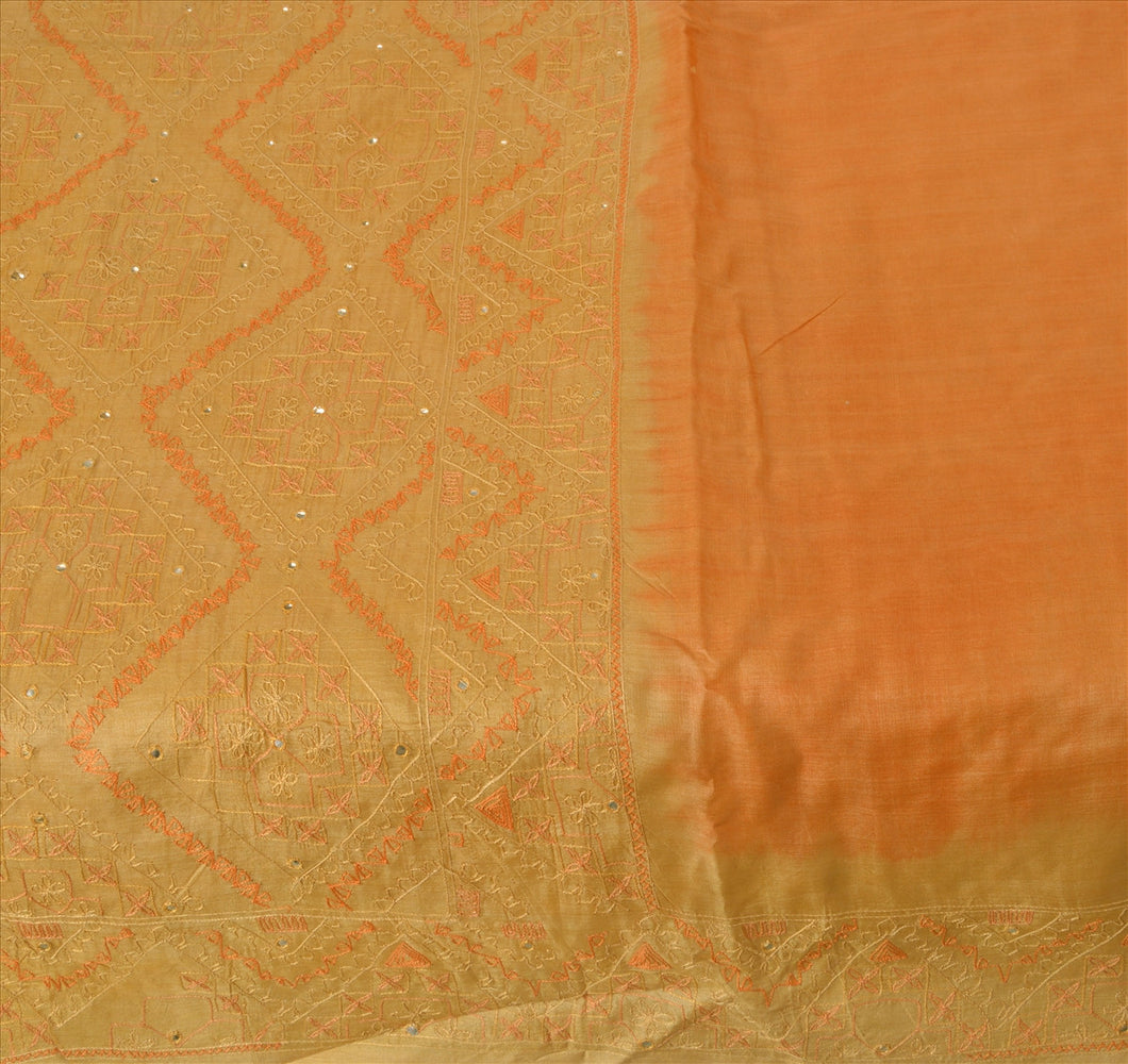 Antique Vintage Indian 100% Pure Silk Saree Hand Beaded Craft Fabric Sari