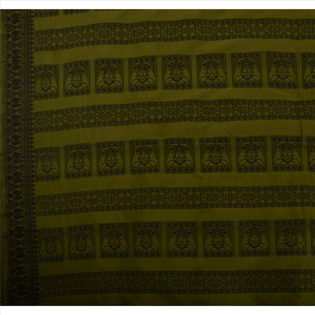 Sanskriti Vintage Indian Saree Art Silk Green Woven Craft Fabric Lady Sari