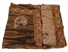 Load image into Gallery viewer, SANSKRITI VINTAGE INDIAN SAREE GEORGETTE BROWN SARI FABRIC EMBROIDERED  PATCH
