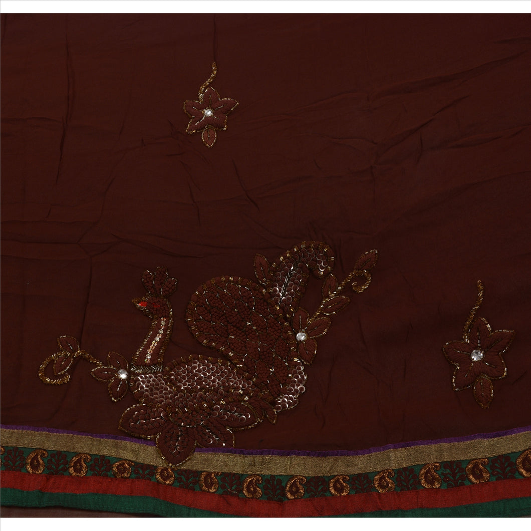 Sanskriti Vintage Saree Blend Georgette Hand Beaded Fabric Sequins Ethnic Sari