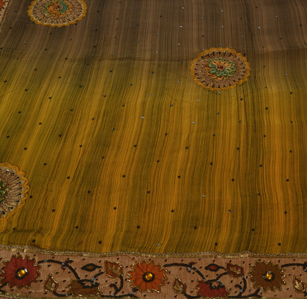Sanskriti Vintage Indian Saree Cotton Blend Hand Beaded Craft Fabric Ethnic Sari