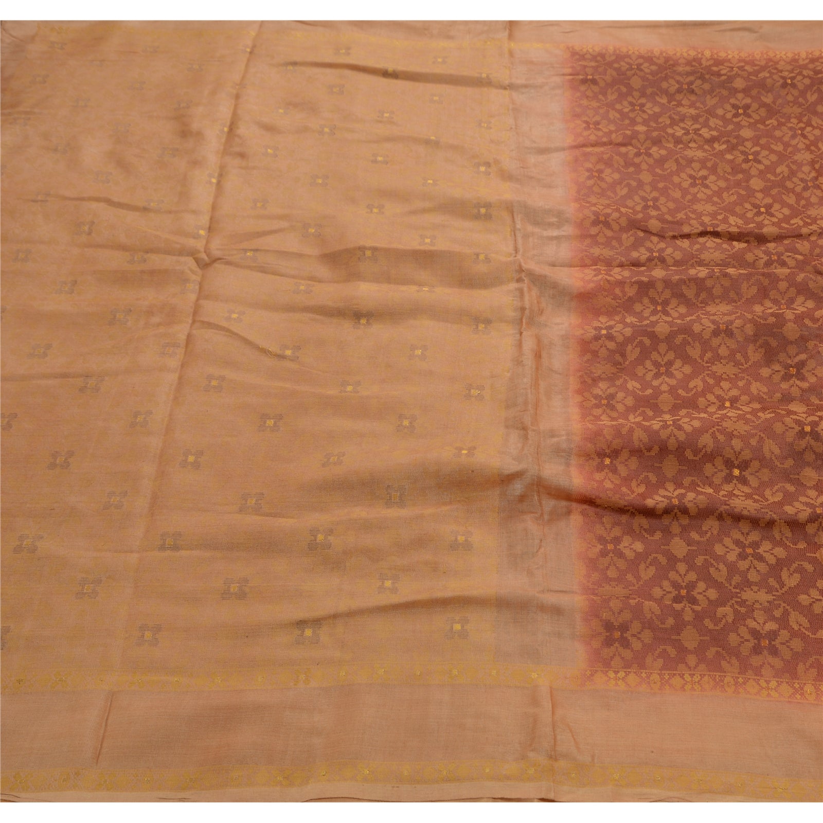Sanskriti Vintage Antique Indian Saree 100% Pure Silk Woven Craft Sustainable Fabric Sari