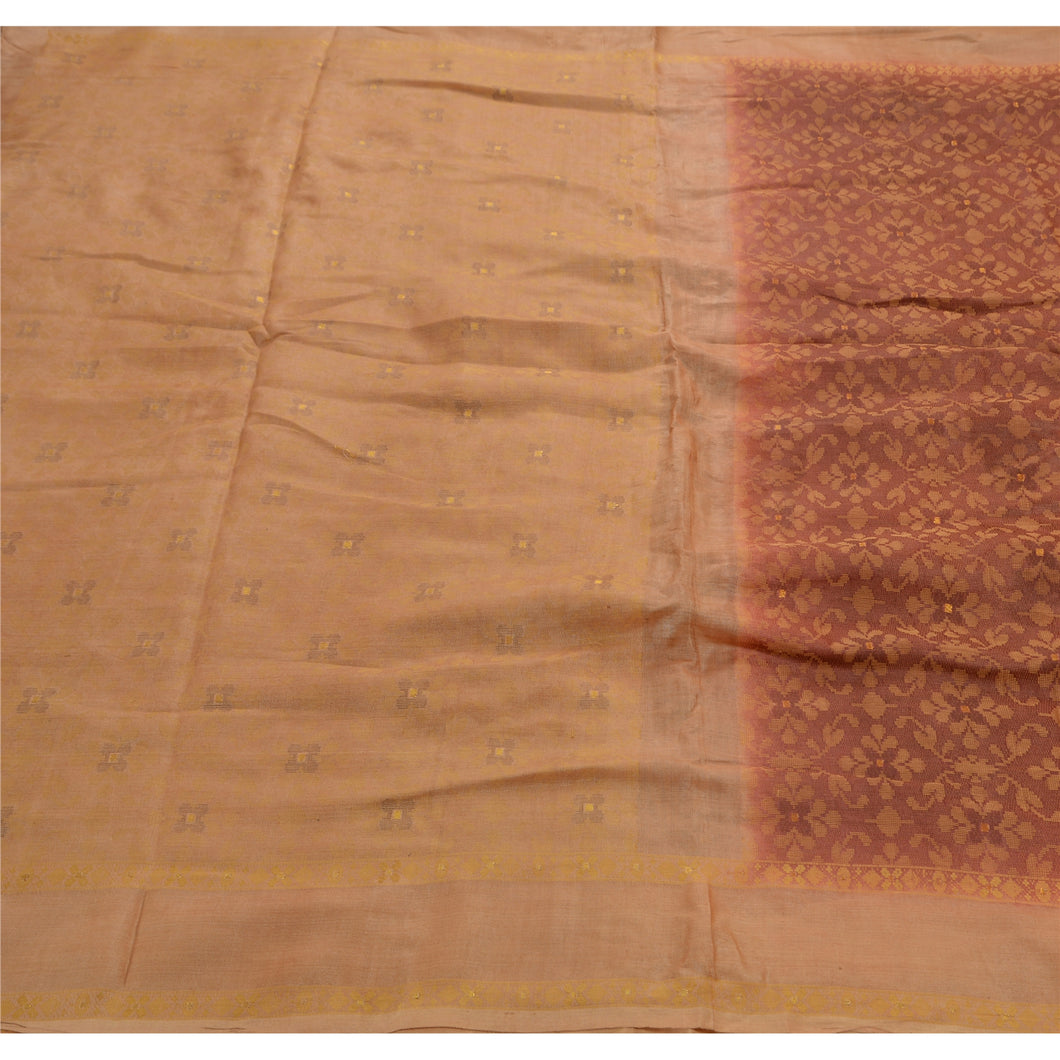 Sanskriti Antique Vintage Indian Saree 100% Pure Silk Woven Craft Fabric Sari